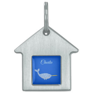 Cute Blue Baby Boy Narwhal Custom Name Pet ID Tag