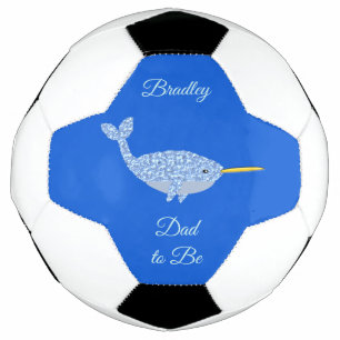 Cute Blue Baby Boy Narwhal Dad to Be Custom Soccer Ball