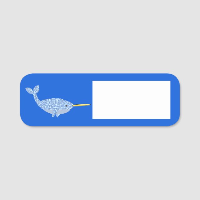 Cute Blue Baby Boy Narwhal Name Tag (Front)