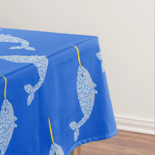 Cute Blue Baby Boy Narwhal Patterned Tablecloth
