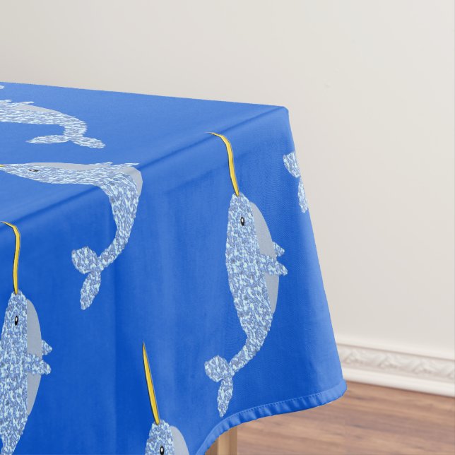 Cute Blue Baby Boy Narwhal Patterned Tablecloth (In Situ)