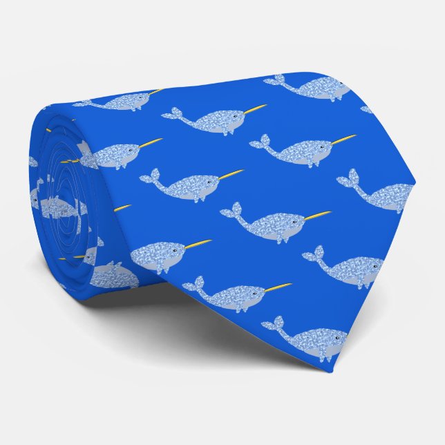Cute Blue Baby Boy Narwhal Patterned Tie (Rolled)