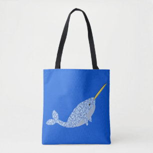 Cute Blue Baby Boy Narwhal Patterned Tote Bag