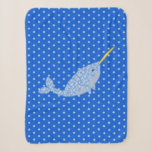 Cute Blue Baby Boy Narwhal Sherpa Blanket