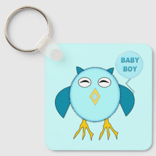 Cute Blue Baby Boy Owl Custom Baby Shower Key Ring