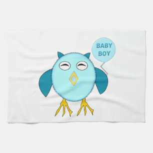 Cute Blue Baby Boy Owl Kitchen Towel