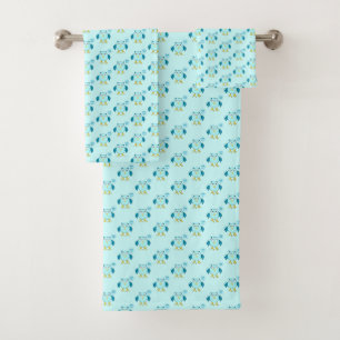Cute Blue Baby Boy Owl Patterned Towels