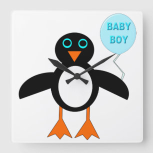 Cute Blue Baby Boy Pemguin Wall Clock