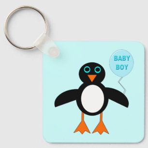 Cute Blue Baby Boy Penguin Custom Baby Shower Key Ring
