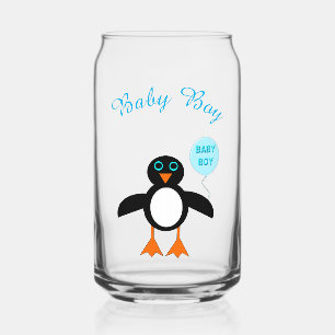 Cute Blue Baby Boy Penguin Custom Gender Reveal Can Glass