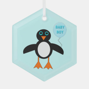 Cute Blue Baby Boy Penguin Glass Tree Decoration