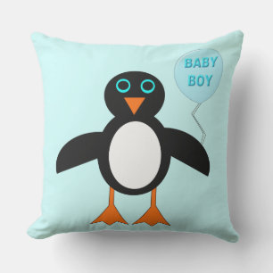 Cute Blue Baby Boy Penguin Outdoor Pillow