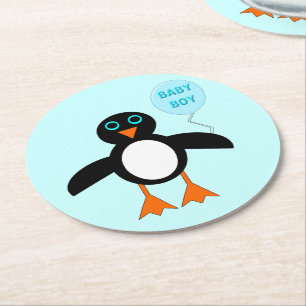 Cute Blue Baby Boy Penguin Paper Coasters