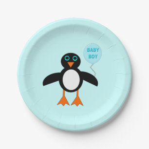 Cute Blue Baby Boy Penguin Paper Party Plates