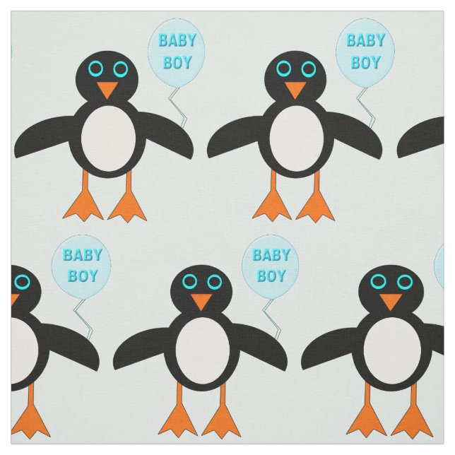 Cute Blue Baby Boy Penguin Patterned Fabric (Swatch)