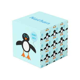 Cute Blue Baby Boy Penguin Personalised Cube