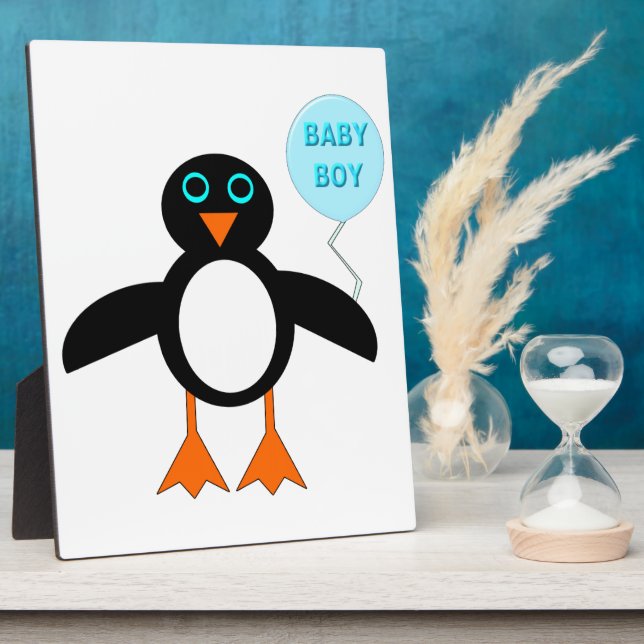 Cute Blue Baby Boy Penguin Plaque (Side)
