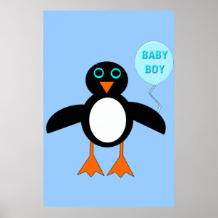 Cute Blue Baby Boy Penguin Poster