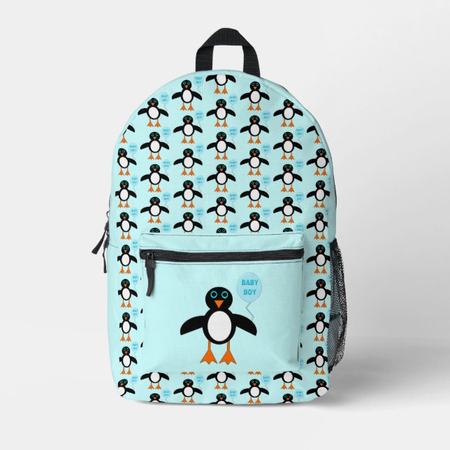 Cute Blue Baby Boy Penguin Printed Backpack (Front)