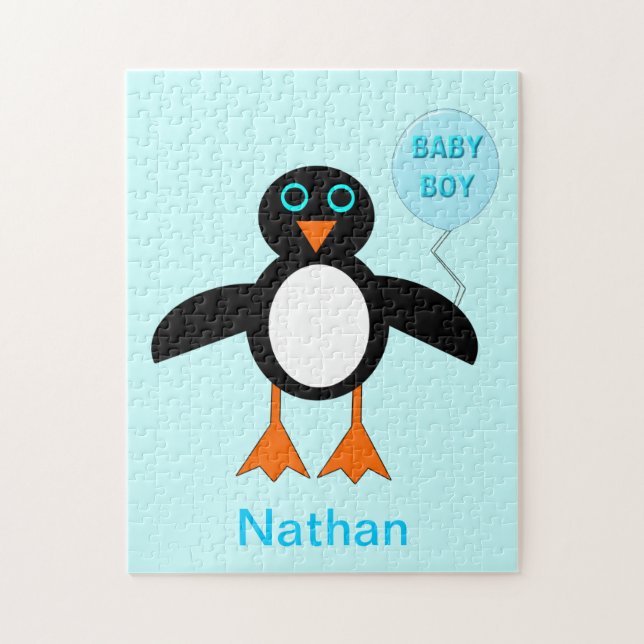 Cute Blue Baby Boy Penguin Puzzle (Vertical)