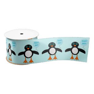Cute Blue Baby Boy Penguin Ribbon Satin Ribbon