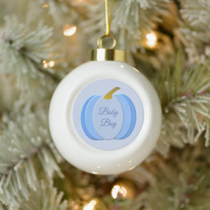 Cute Blue Baby Boy Pumpkin Custom 1st Christmas Ceramic Ball Christmas Ornament