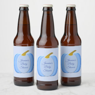 Cute Blue Baby Boy Pumpkin Custom Baby Shower Beer Bottle Label