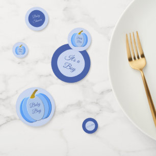 Cute Blue Baby Boy Pumpkin Custom Baby Shower Confetti