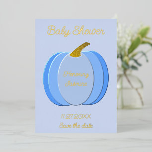 Cute Blue Baby Boy Pumpkin Custom Baby Shower Foil Holiday Card