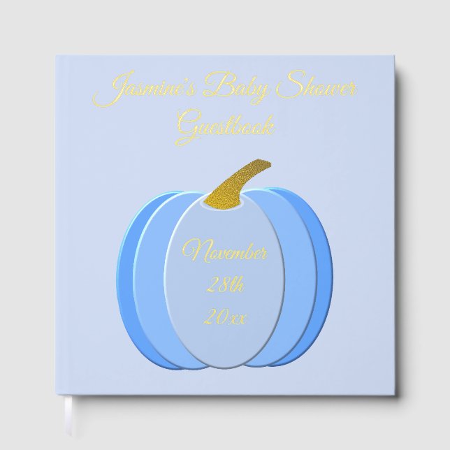 Cute Blue Baby Boy Pumpkin Custom Baby Shower Guest Book (Front)