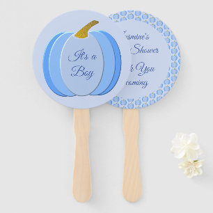 Cute Blue Baby Boy Pumpkin Custom Baby Shower Hand Fan