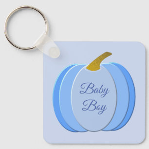 Cute Blue Baby Boy Pumpkin Custom Baby Shower Key Ring