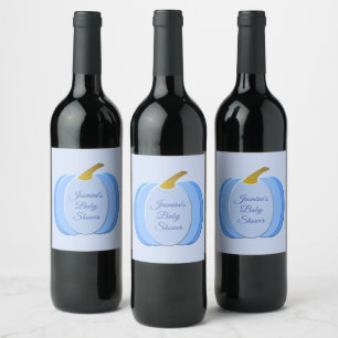 Cute Blue Baby Boy Pumpkin Custom Baby Shower Wine Label