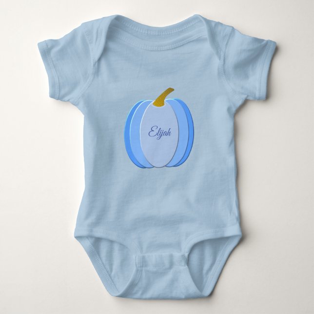 Cute Blue Baby Boy Pumpkin Custom Bodysuit (Front)