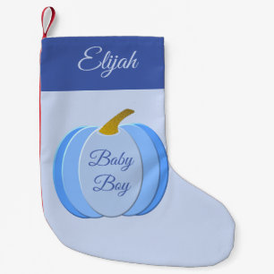 Cute Blue Baby Boy Pumpkin Custom Name Small Christmas Stocking
