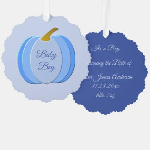 Cute Blue Baby Boy Pumpkin Custom New Baby Tree Decoration Card