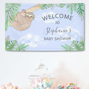 Cute Blue Baby Boy Sloth Baby Shower Banner