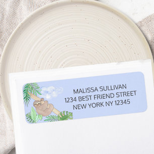 Cute Blue Baby Boy Sloth Shower Return Address Label