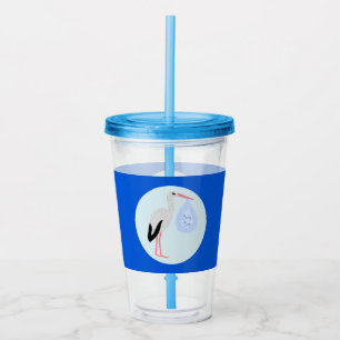 Cute Blue Baby Boy Stork Acrylic Tumbler