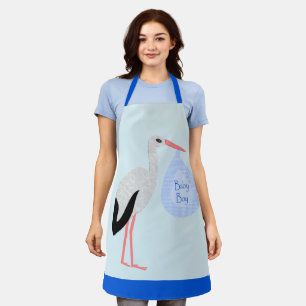 Cute Blue Baby Boy Stork Apron
