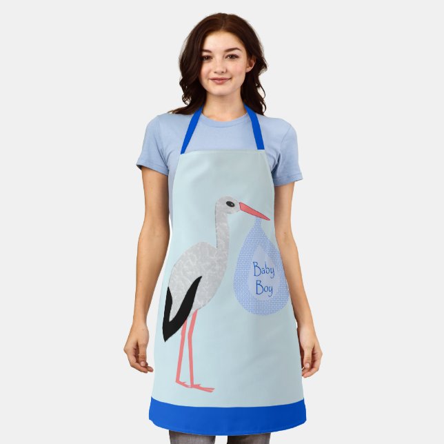 Cute Blue Baby Boy Stork Apron (Worn)