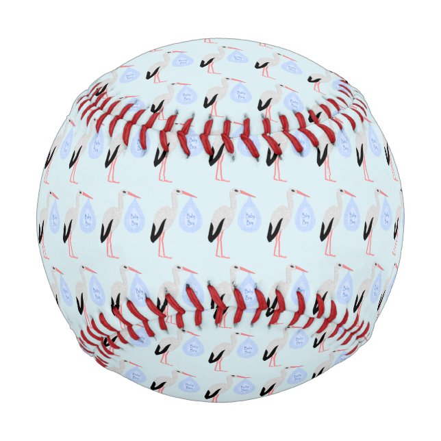 Cute Blue Baby Boy Stork Baseball (Front)