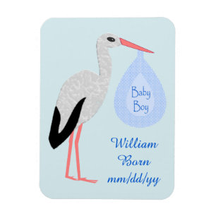 Cute Blue Baby Boy Stork Birth Announcement Magnet