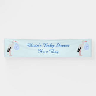 Cute Blue Baby Boy Stork Custom Baby Shower Banner
