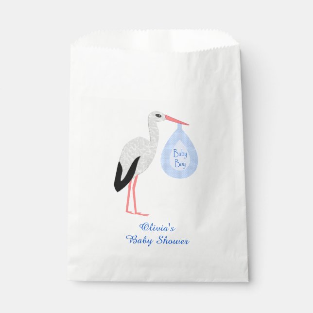 Cute Blue Baby Boy Stork Custom Baby Shower Favour Bag (Front)