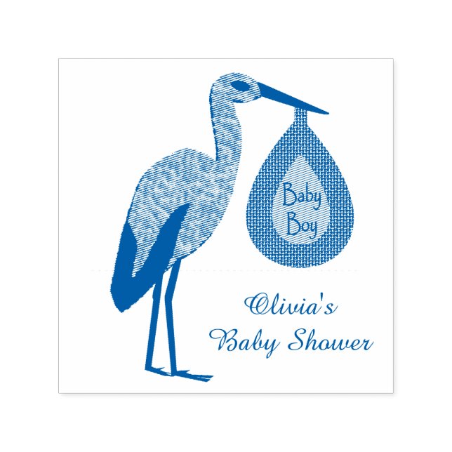 Cute Blue Baby Boy Stork Custom Baby Shower Self-inking Stamp (Design)