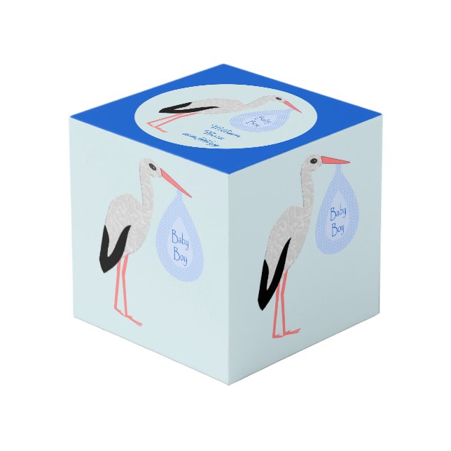 Cute Blue Baby Boy Stork Custom Photo Upload Cube (Front Angled)
