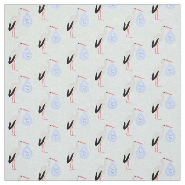 Cute Blue Baby Boy Stork Fabric (Swatch)