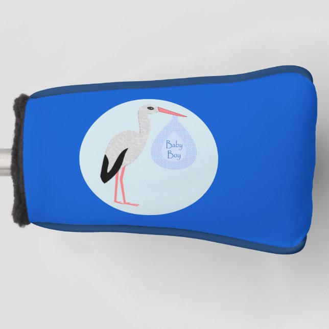 Cute Blue Baby Boy Stork Golf Head Cover (Front)