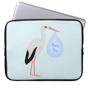 Cute Blue Baby Boy Stork Laptop Sleeve
